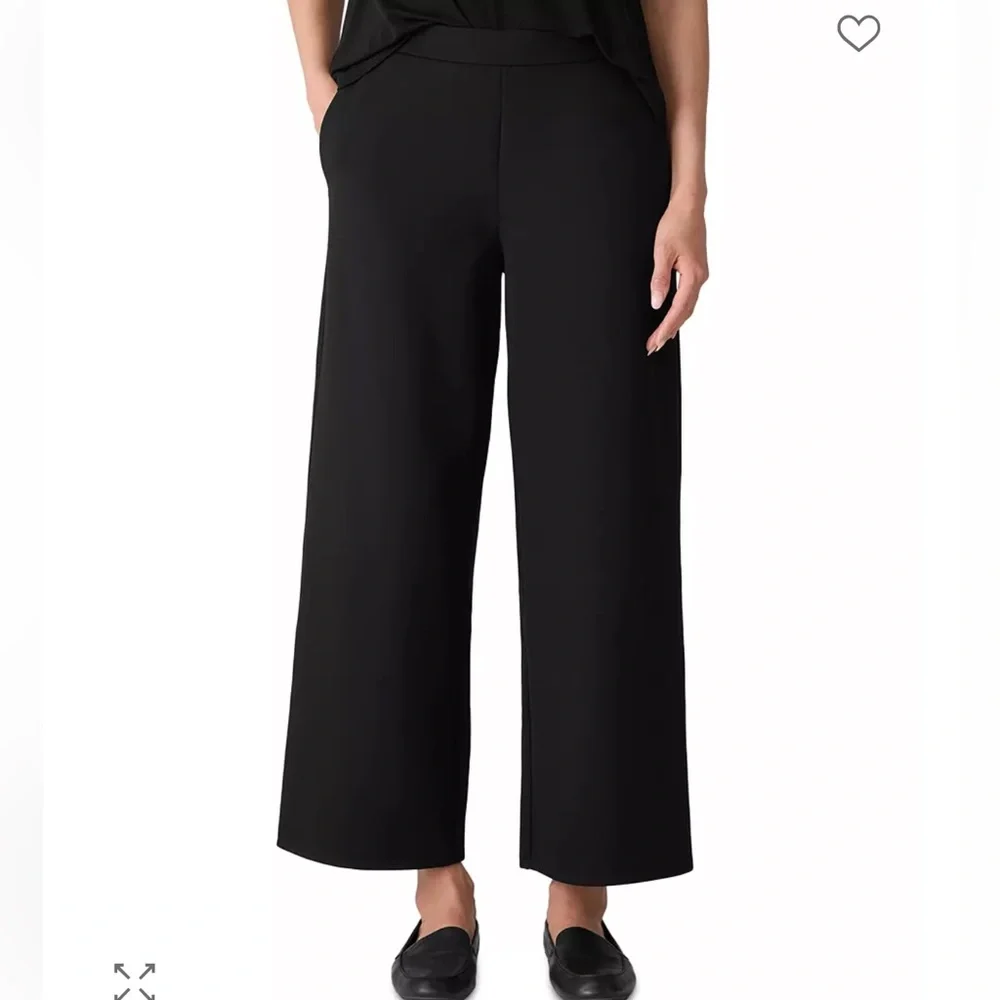Eileen Fisher Tencel Wide Leg Ankle Pants Black XS Minimalist Lounge Workwear